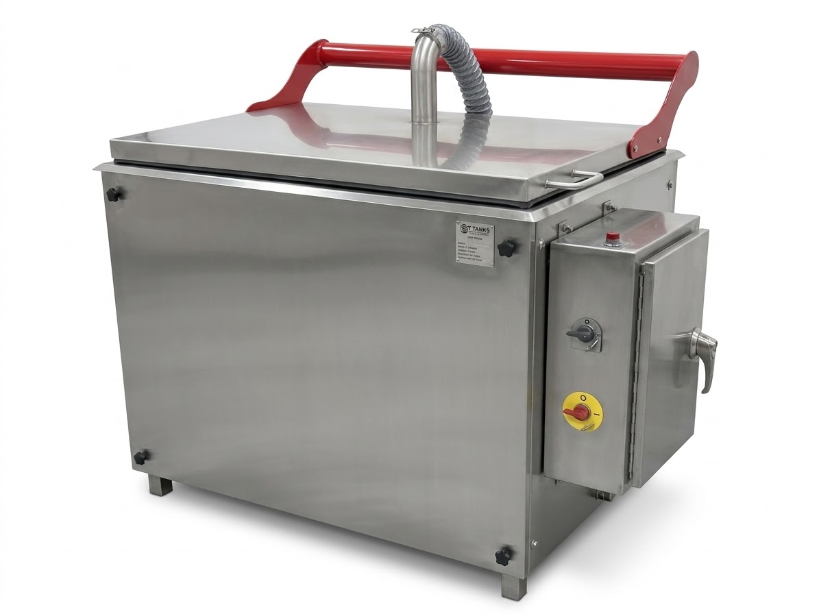 WL4 heated strip tank with stainless lid and control enclosure